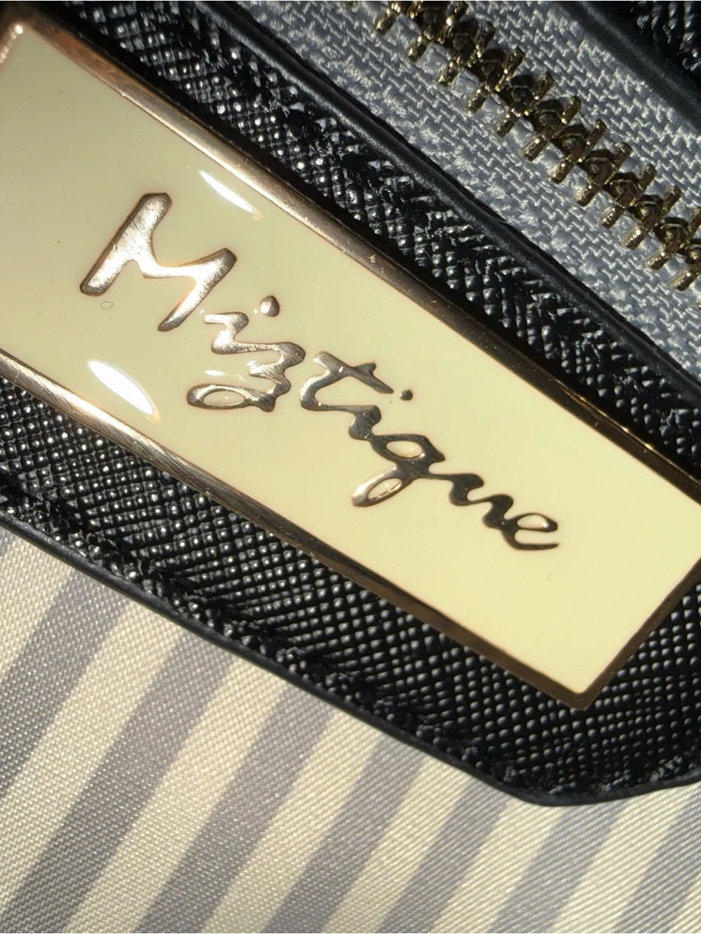 Miztique Black Vegan Leather Satchel with Gold Accents
